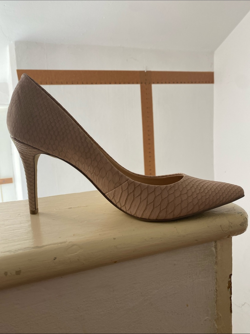 BCBGeneration Nude Taupe Snake-Embossed Pointed Pump